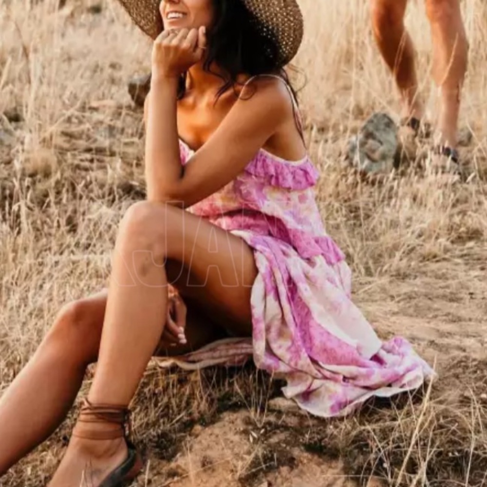 Bohemian Pink Ruffle Dress - Picture 2 of 8